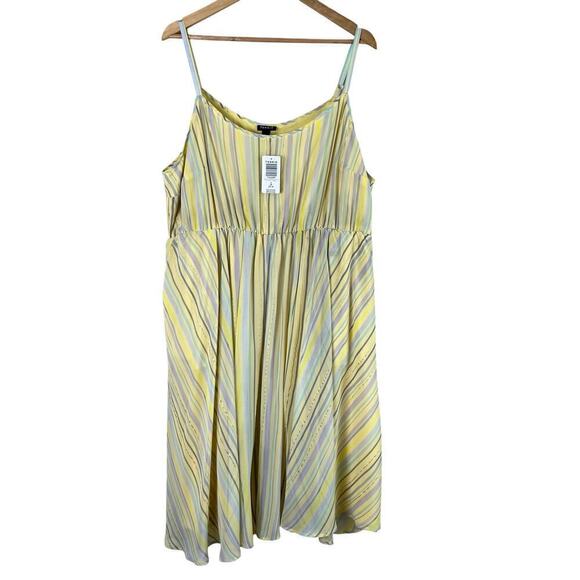 NWT Torrid Midi Chiffon Pleated Sleeveless Dress in Yellow Stripe, Size 3X 22-24 - Picture 2 of 11
